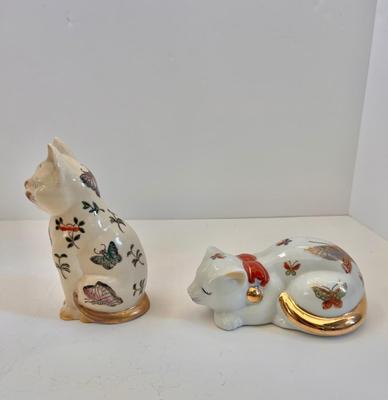 Lot of Two Hand Painted Japanese Ceramic Cats