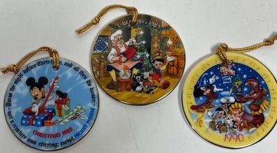Vintage Ceramic Disney Christmas Ornaments 1988, 1989 and 1990