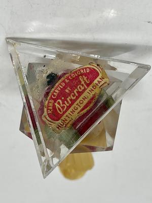 Bircraft Plastic Praying Madonna Lucite Acrylic Flower Base Hand Carved Red Rose
