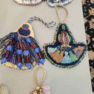 Lot of Handmade Needlepoint crafts mirror, Door hangers, Decorations, stocking boot,