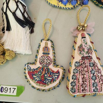 Lot of Handmade Needlepoint crafts mirror, Door hangers, Decorations, stocking boot,