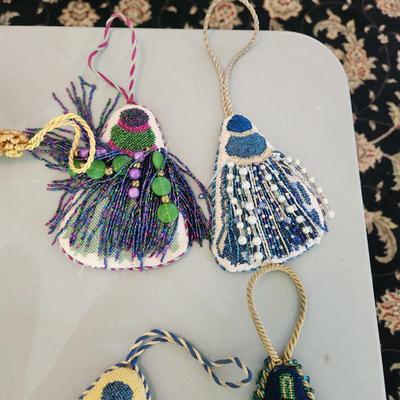Lot of Handmade Needlepoint crafts mirror, Door hangers, Decorations, stocking boot,