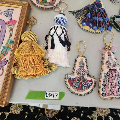 Lot of Handmade Needlepoint crafts mirror, Door hangers, Decorations, stocking boot,