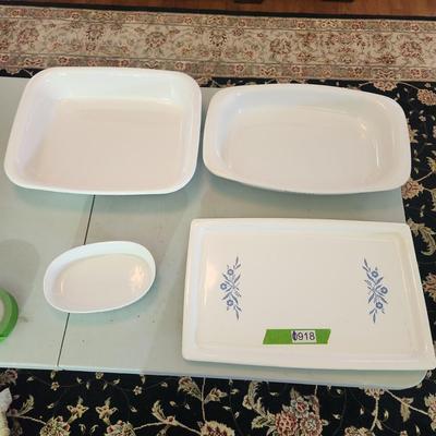 Corningware Lot Cornflower Platter, 2 Casseroles. 1 over dish