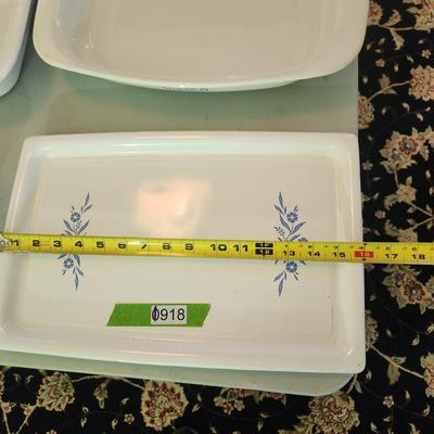 Corningware Lot Cornflower Platter, 2 Casseroles. 1 over dish