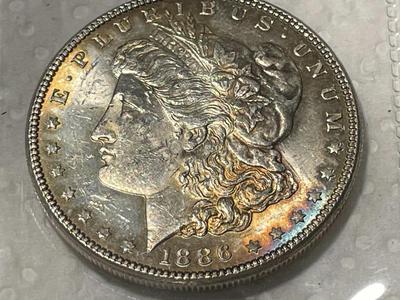 1886 NICE ORIGINAL TONED UNCIRCULATED CONDITION MORGAN SILVER DOLLAR (COIN-7) FROM AN OLDTIME ESTATE. FREE DOMESTIC SHIPPING.
