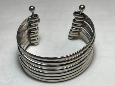 Vintage Preowned 7-Strand White Metal Cuff Bracelet Stamped Sterling/.925 but NOT in VG Condition as Pictured.