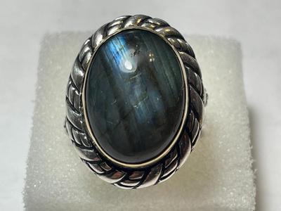 Vintage Large Carolyn Pollack/Relios Sterling Silver & 18k Gold Bezel Set Ring Size-9 in VG Preowned Condition.