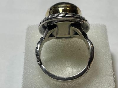 Vintage Large Carolyn Pollack/Relios Sterling Silver & 18k Gold Bezel Set Ring Size-9 in VG Preowned Condition.