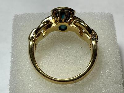 Vintage Preowned Signed LT Thailand Gold-toned Over .925 Sterling Silver Turquoise Color Center Stone Ring Size-8.