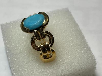 Vintage Preowned Signed LT Thailand Gold-toned Over .925 Sterling Silver Turquoise Color Center Stone Ring Size-8.