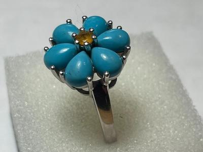 Vintage Designer EA Turquoise Sterling Silver Ring - Size-9 in VG Preowned Condition as Pictured.
