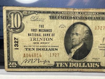 Series of 1929 Trenton, New Jersey. $10 1929 Type 2. The First-Mechanics Nat'l Bank Charter #1327 National Currency Circulated...