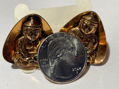 Vintage "Kim" Designer Copper Buddha Cufflinks in New Never Used Condition as Pictured.