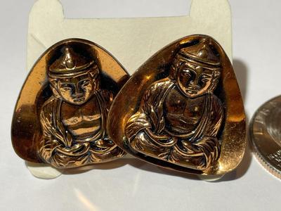 Vintage "Kim" Designer Copper Buddha Cufflinks in New Never Used Condition as Pictured.