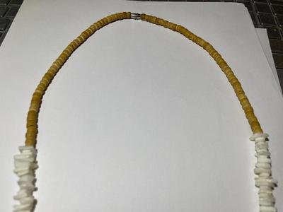 Vintage Puka Shell Necklace - 22" Long, White Chipped Seashell in VG Preowned Condition.