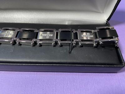 Men's Stainless Steel, Black Link & Real Diamond Cross Bracelet, 8.50" Long in New Never Worn Condition as Pictured....