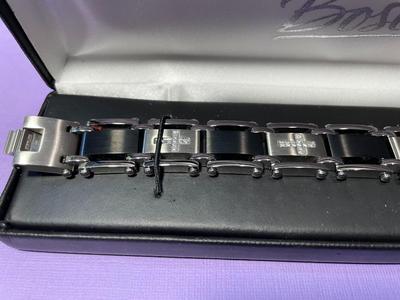 Men's Stainless Steel, Black Link & Real Diamond Cross Bracelet, 8.50" Long in New Never Worn Condition as Pictured....