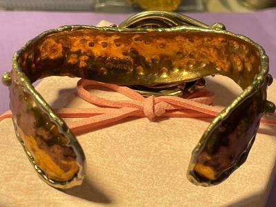 Vintage Mexico Handmade Mixed Metals Cuff Standard Size Bracelet Copper/Silver/Brass & Quartz in Never Worn Condition.