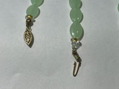 Vintage Jadeite Beaded Light Green Necklace w/Gold Tone Beads 34" Long in VG Preowned Condition.