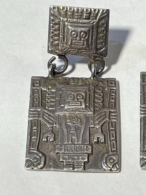 Vintage STERLING Silver Inca/Aztec Earrings in Good Preowned Condition as Pictured.