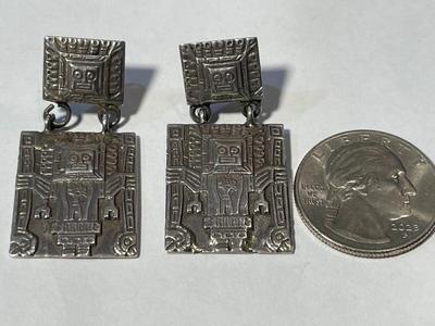 Vintage STERLING Silver Inca/Aztec Earrings in Good Preowned Condition as Pictured.
