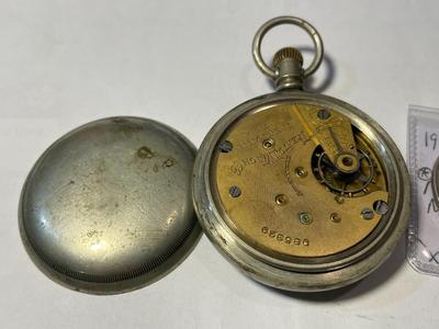 Antique Open-Faced Early Trenton Watch Company Silver-toned Pocket Watch in Not Working Condition. Needs New Crystal.