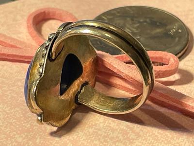 Vintage Native American Sterling Silver Lapis Stone Ring Size-9 w/Stone Imperfection Between 12 & 1 as Pictured.