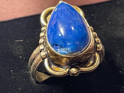 Vintage Native American Sterling Silver Lapis Stone Ring Size-9 w/Stone Imperfection Between 12 & 1 as Pictured.
