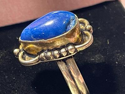 Vintage Native American Sterling Silver Lapis Stone Ring Size-9 w/Stone Imperfection Between 12 & 1 as Pictured.