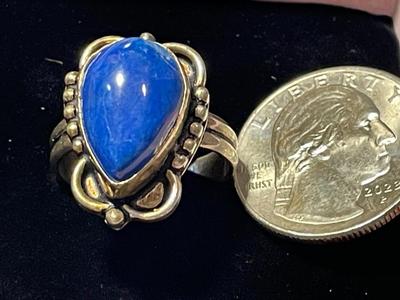 Vintage Native American Sterling Silver Lapis Stone Ring Size-9 w/Stone Imperfection Between 12 & 1 as Pictured.