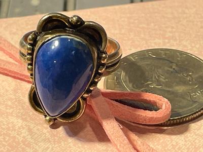 Vintage Native American Sterling Silver Lapis Stone Ring Size-9 w/Stone Imperfection Between 12 & 1 as Pictured.
