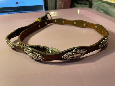 Vintage Southwest Brown Leather up to 40" Long w/Silver-tone Applications Preowned from an Estate as Pictured.