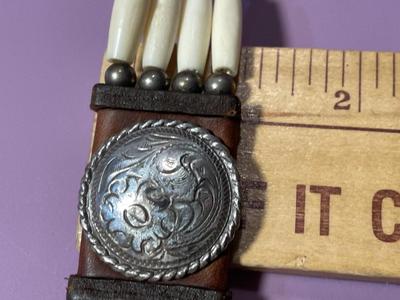 Vintage Southwest "Tony Lama" Brown Leather 34" Long w/Silver-tone Applications as Pictured.