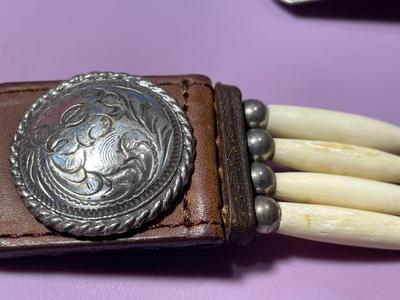 Vintage Southwest "Tony Lama" Brown Leather 34" Long w/Silver-tone Applications as Pictured.