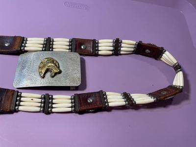 Vintage Southwest "Tony Lama" Brown Leather 34" Long w/Silver-tone Applications as Pictured.