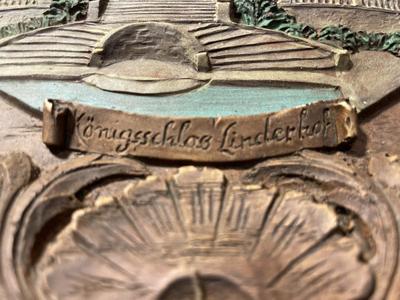 Vintage German Konigsschlog Linderhof Carved Wood Composite Plate Hand-Painted 9" Diameter.