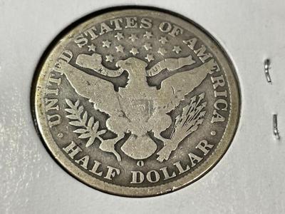 1907-O CIRCULATED CONDITION BARBER SILVER HALF DOLLAR AS PICTURED.