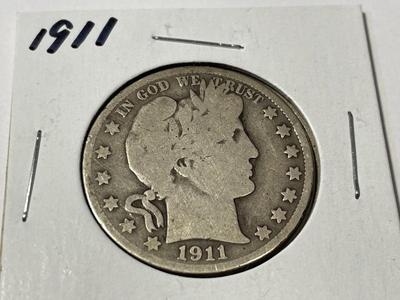1911-P CIRCULATED CONDITION BARBER SILVER HALF DOLLAR AS PICTURED.
