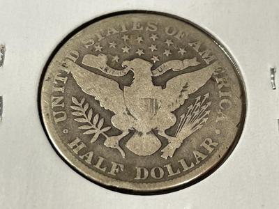 1911-P CIRCULATED CONDITION BARBER SILVER HALF DOLLAR AS PICTURED.