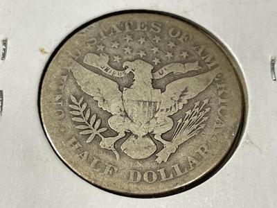 1910-S CIRCULATED CONDITION BARBER SILVER HALF DOLLAR AS PICTURED.