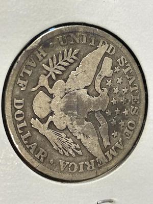 1900-P CIRCULATED CONDITION BARBER SILVER HALF DOLLAR AS PICTURED.
