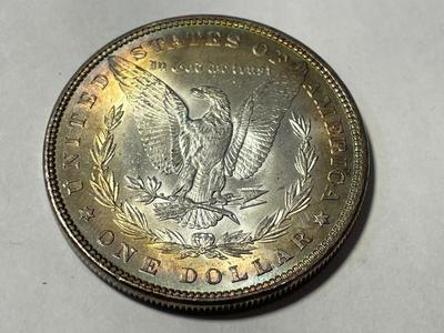 1882-P GORGEOUS RIM TONED UNCIRCULATED MORGAN SILVER DOLLAR COIN #4 AS PICTURED.