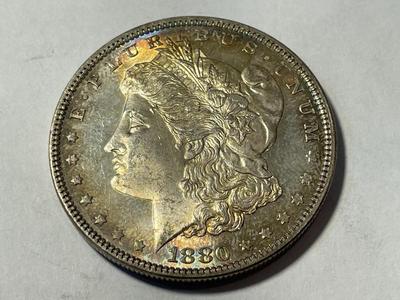 1880-P GORGEOUS RIM TONED UNCIRCULATED MORGAN SILVER DOLLAR COIN #3 AS PICTURED.
