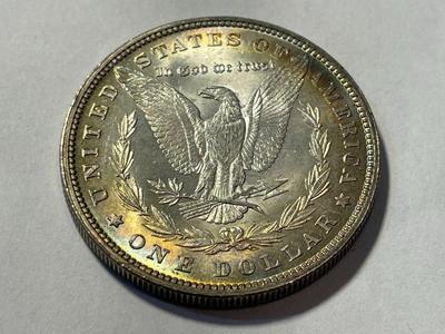 1880-P GORGEOUS RIM TONED UNCIRCULATED MORGAN SILVER DOLLAR COIN #1 AS PICTURED.