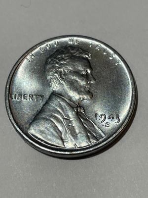 1943-S CHOICE BU WARTIME STEEL LINCOLN CENT AS PICTURED.