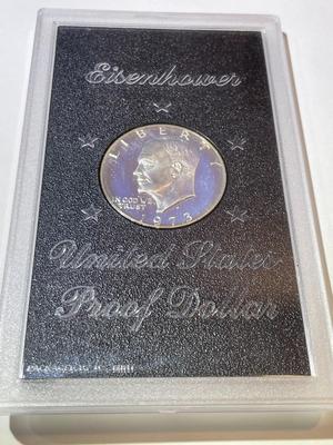 1973-S Proof Eisenhower Silver Dollar in Original Government Holder (No Brown Outer Box).