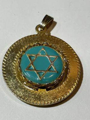 Vintage Religious Star of David/Chai Swivel Gold-tone Charm Pendant & Bracelet as Pictured.