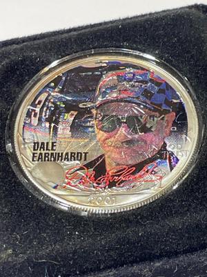 2001 NASCAR SUPERSTARS DALE EARNHARDT SR COLORIZED .999 1 OZ SILVER EAGLE w/COA AS PICTURED.