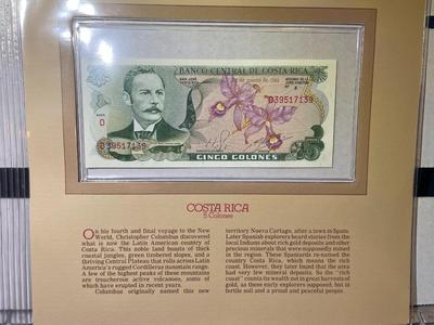 Costa Rica 5 Colones 1981 Banknote/Currency in Uncirculated Condition by Fleetwood as Pictured.